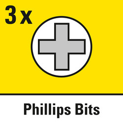 3 kruiskopbits "Philips" PH1/PH2/PH3 opgenomen