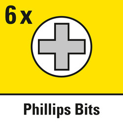 6 Kreuzprofil-Bits (Phillips) in PH1 – PH3