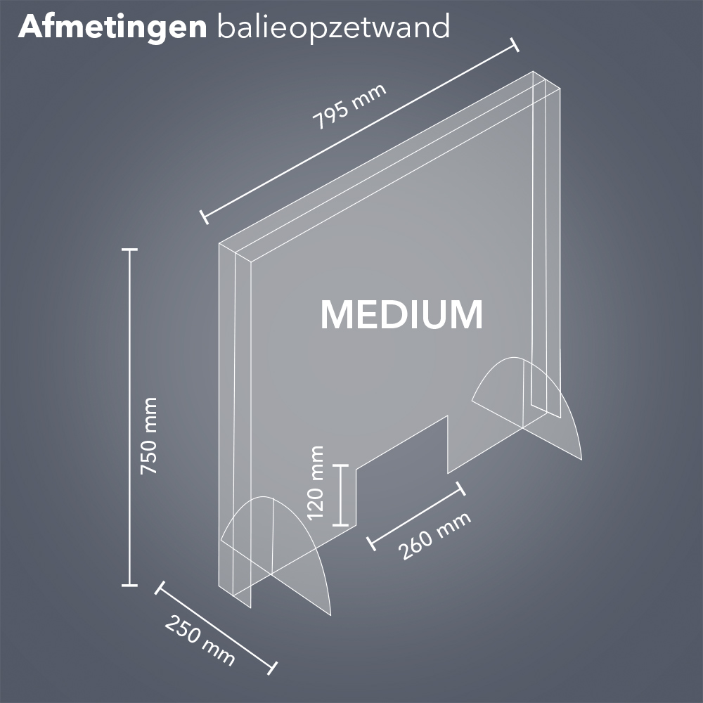 Afmetingen balieopzetwand (medium)