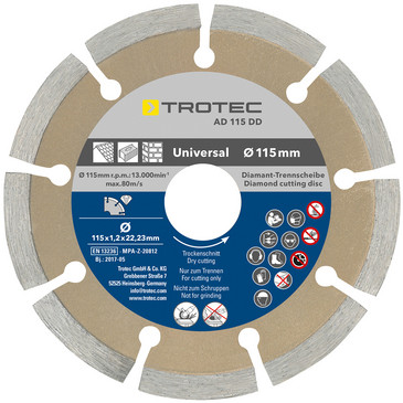 Disque diamant à segments pour le tronçonnage rapide à sec des tuiles, du béton et des chapes (AD 115 DD)