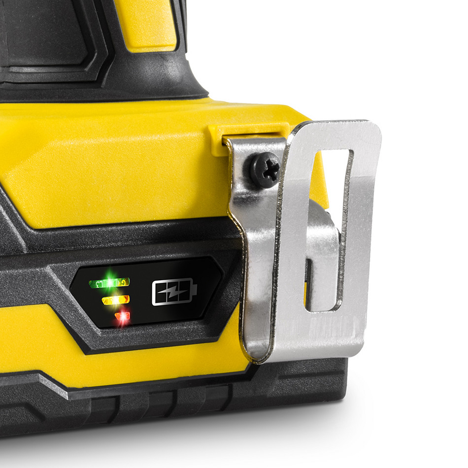 Indicateur de capacité de la batterie à trois niveaux et clip ceinture à monter