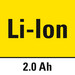 Lithium-ion-technologie met een capaciteit van 2 Ah
