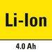 Lithium-ion-technologie met een capaciteit van 4 Ah