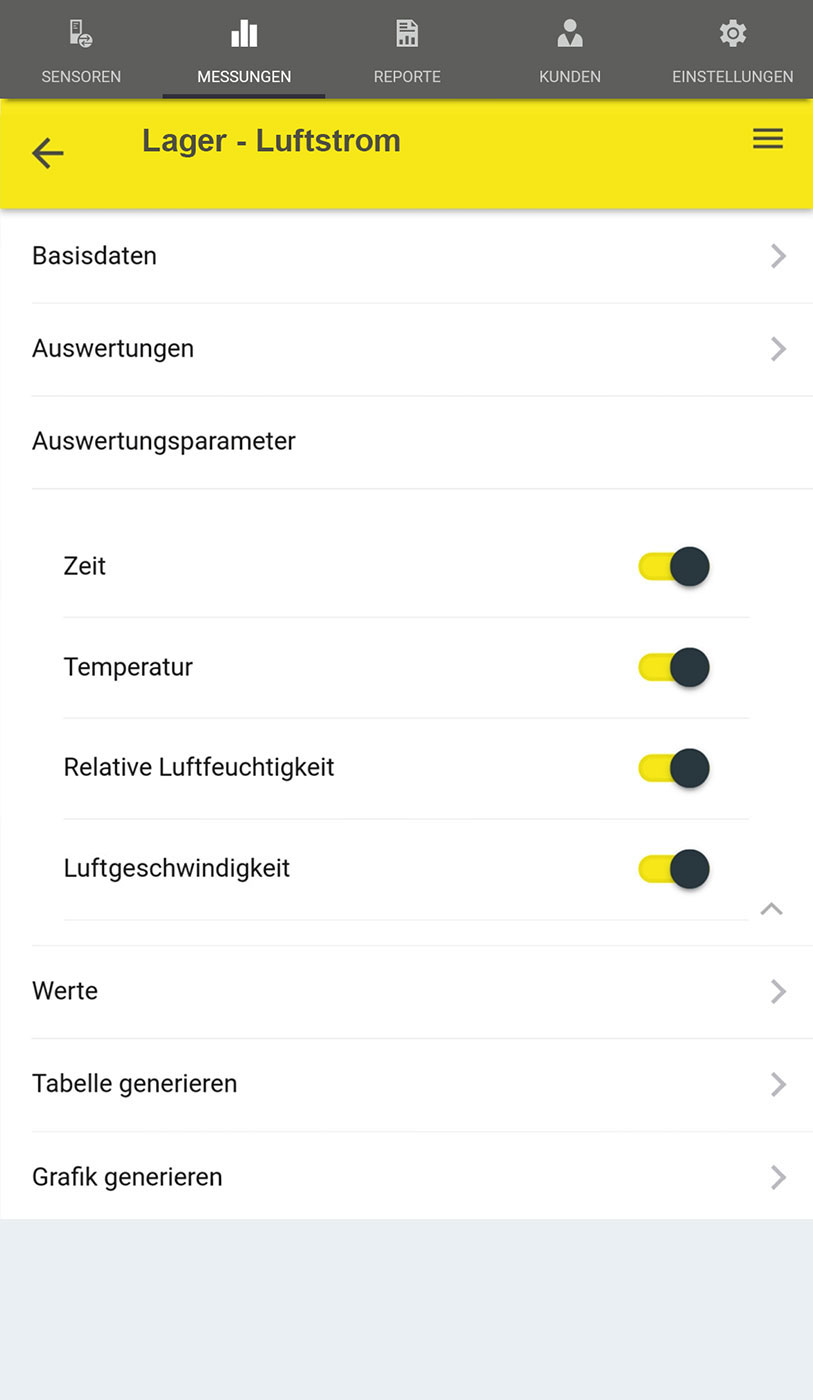 Menü-Tab Messungen – Messungsseite