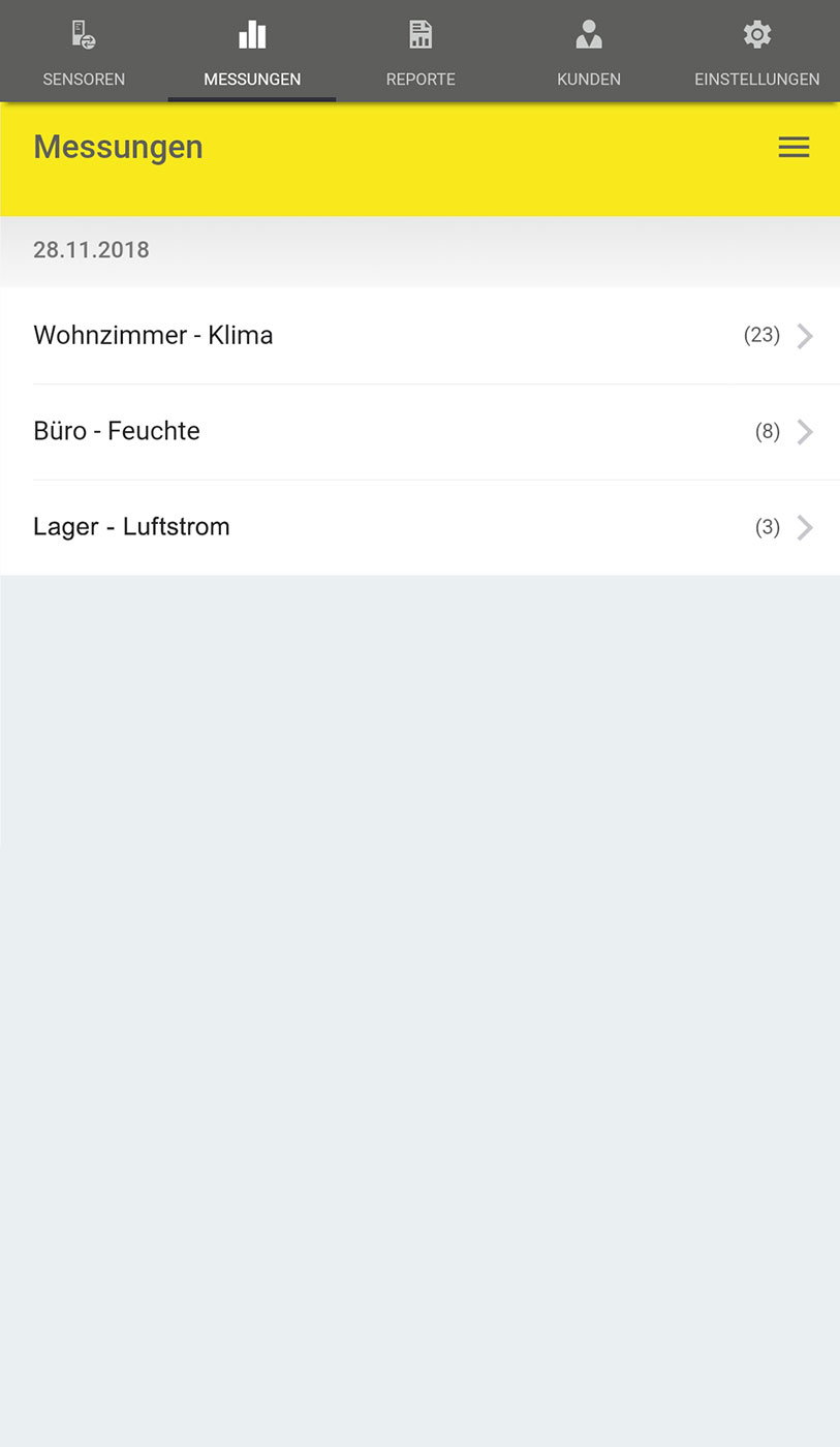 Menü-Tab Messungen – Übersicht